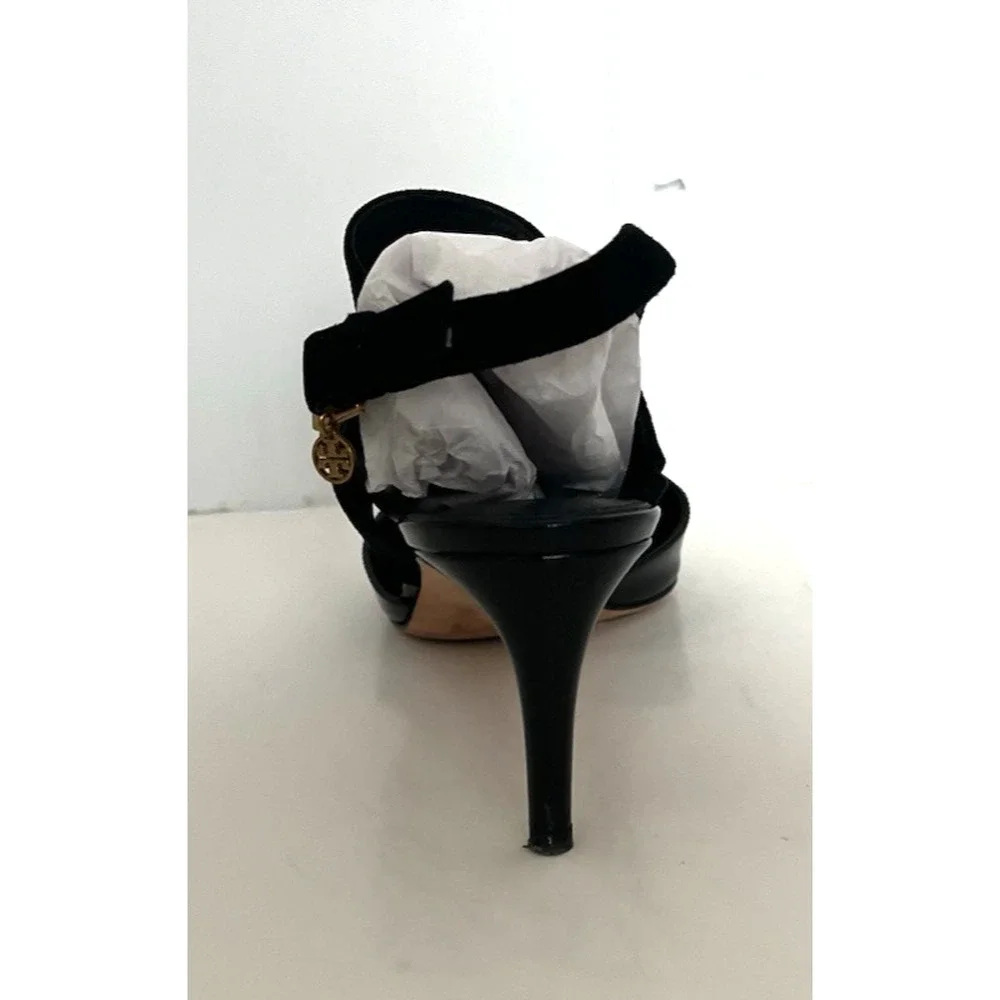 TORY BURCH ASHTON BLACK SUEDE/PATENT LEATHER PUMPS, SZ 9M, EXCELLENT CONDITION